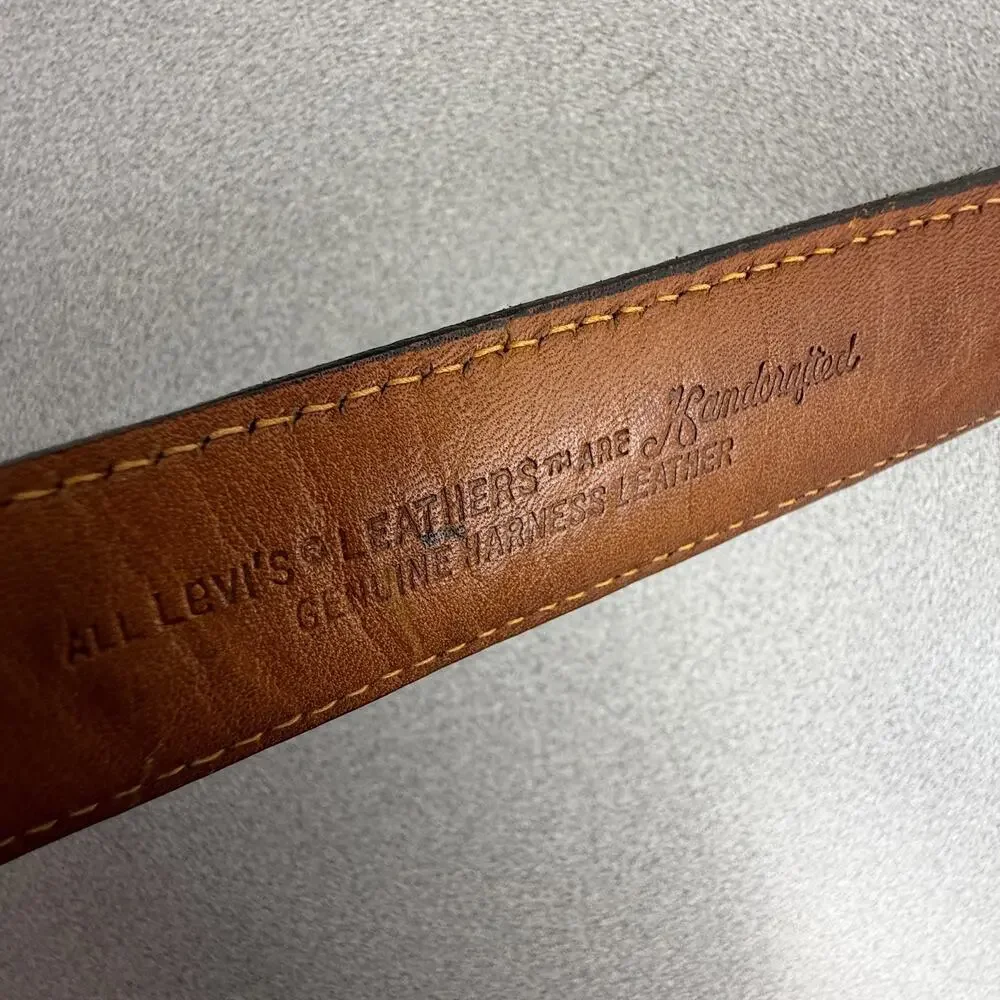 Vtg Levis Harness Leather Belt Mens Size 36 Brown Brass Buckle 1